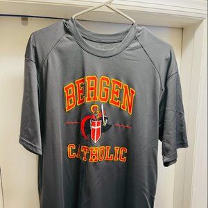 Bergen Catholic HS Preformance Tee Shirt Men's Large BadgerSport Grey-Red-Gold